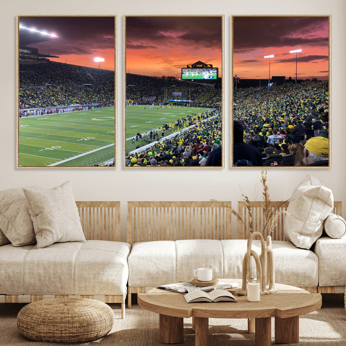 75065-PAN-FL-20X10 - Eugene Autzen Stadium Canvas Wall Art Print – Sunset Over Iconic Football Field Wall Decor for Home