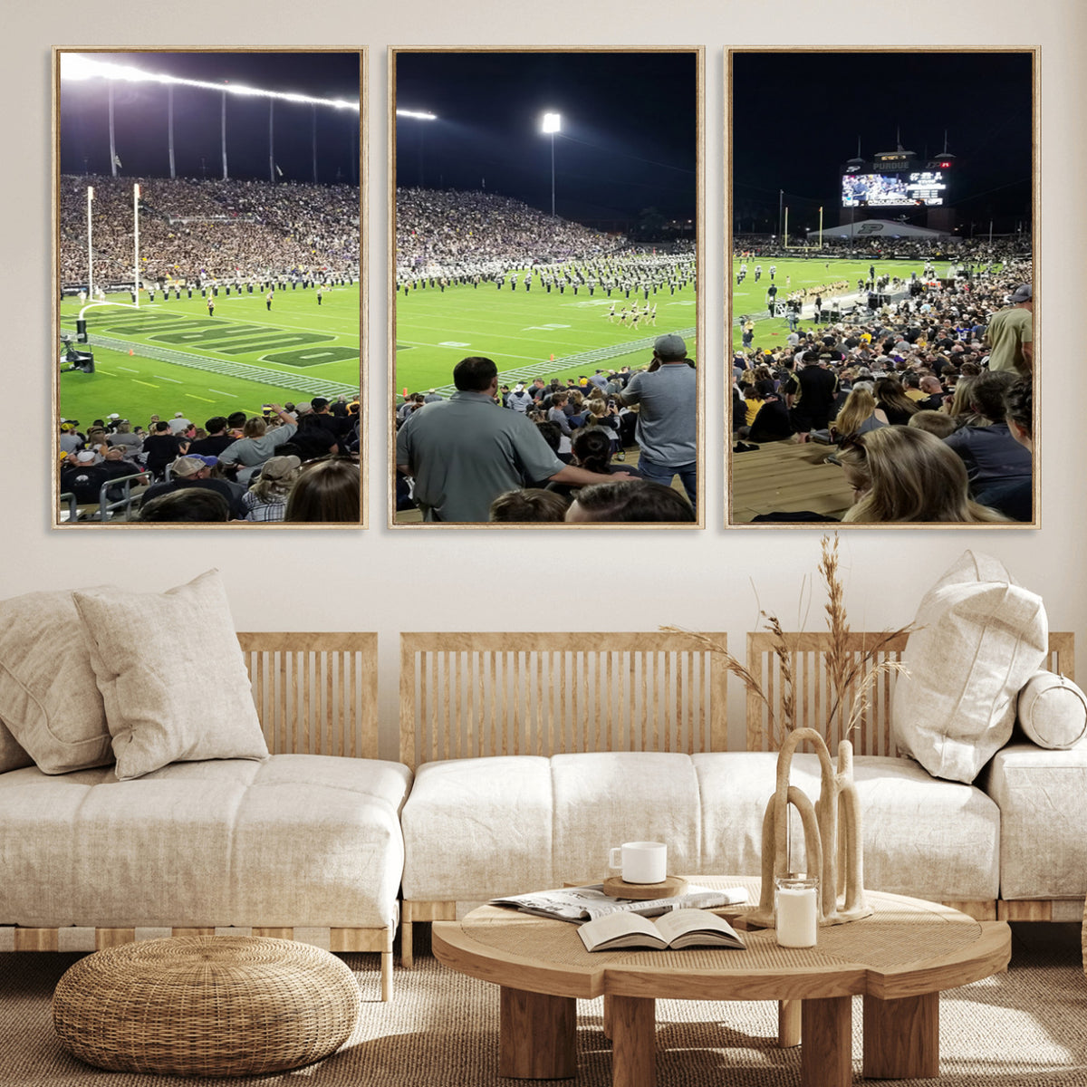 56796-PAN-FL-20X10 - Purdue University Boilermakers Football Team Print - West Lafayette Ross-Ade Stadium Wall Art Canvas