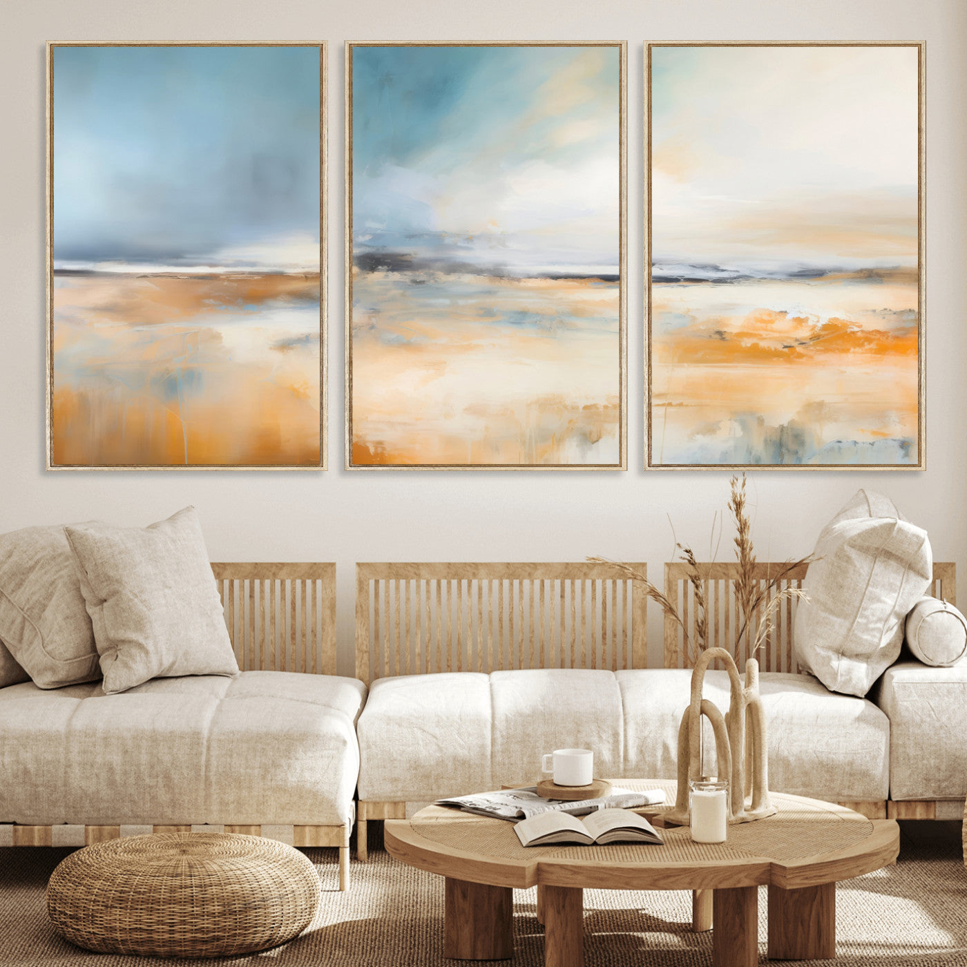 guzelmis-sharpen-MGV-FC-60X30-3P_Natural-Abstract Landscape Wall Art Canvas Print - Warm Tones of Orange and Blue, Modern Framed Art for Home