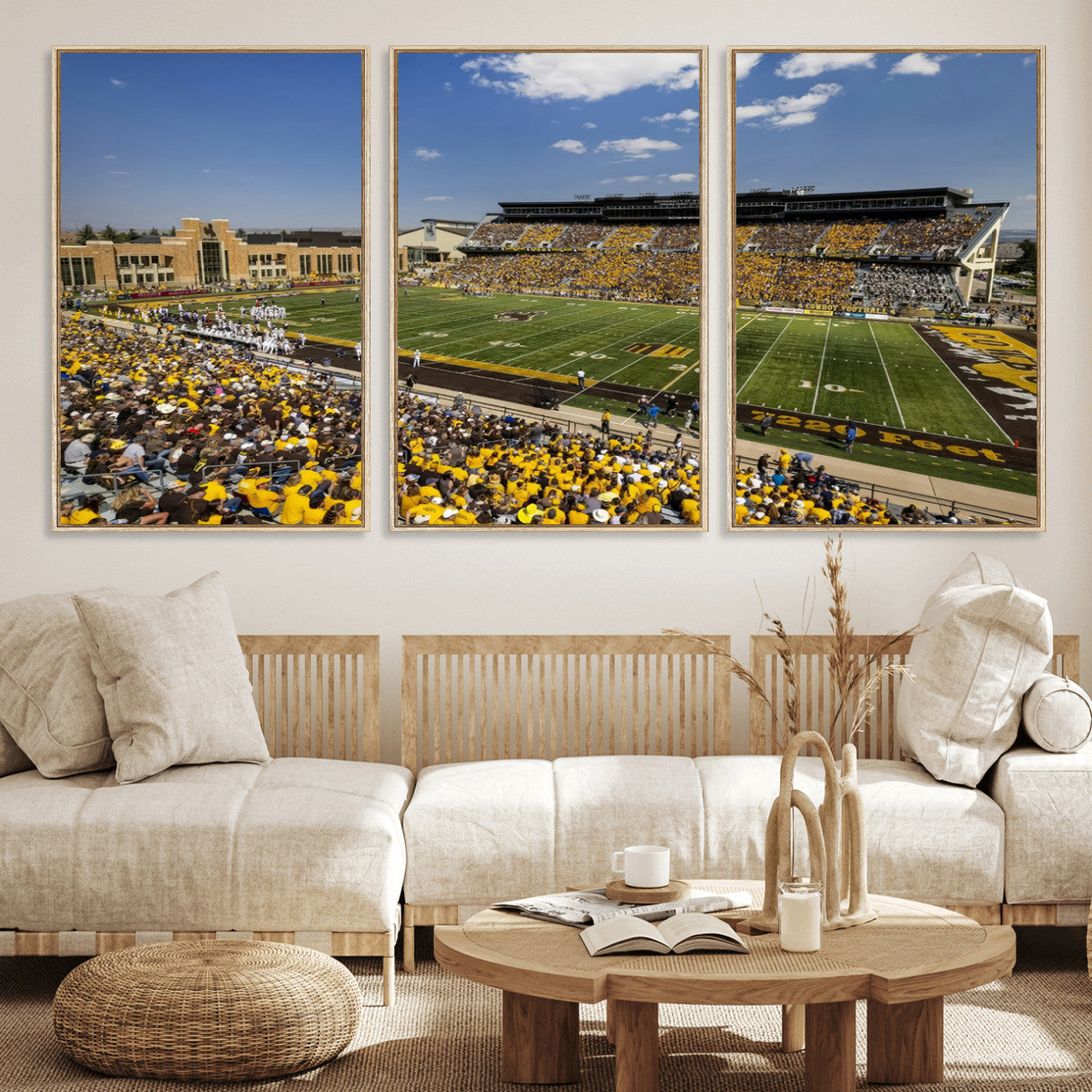 75112-MGV-FC-60X30-3P_Natural-University of Wyoming Cowboys Football Team Print - Laramie Jonah Field War Memorial Stadium Wall