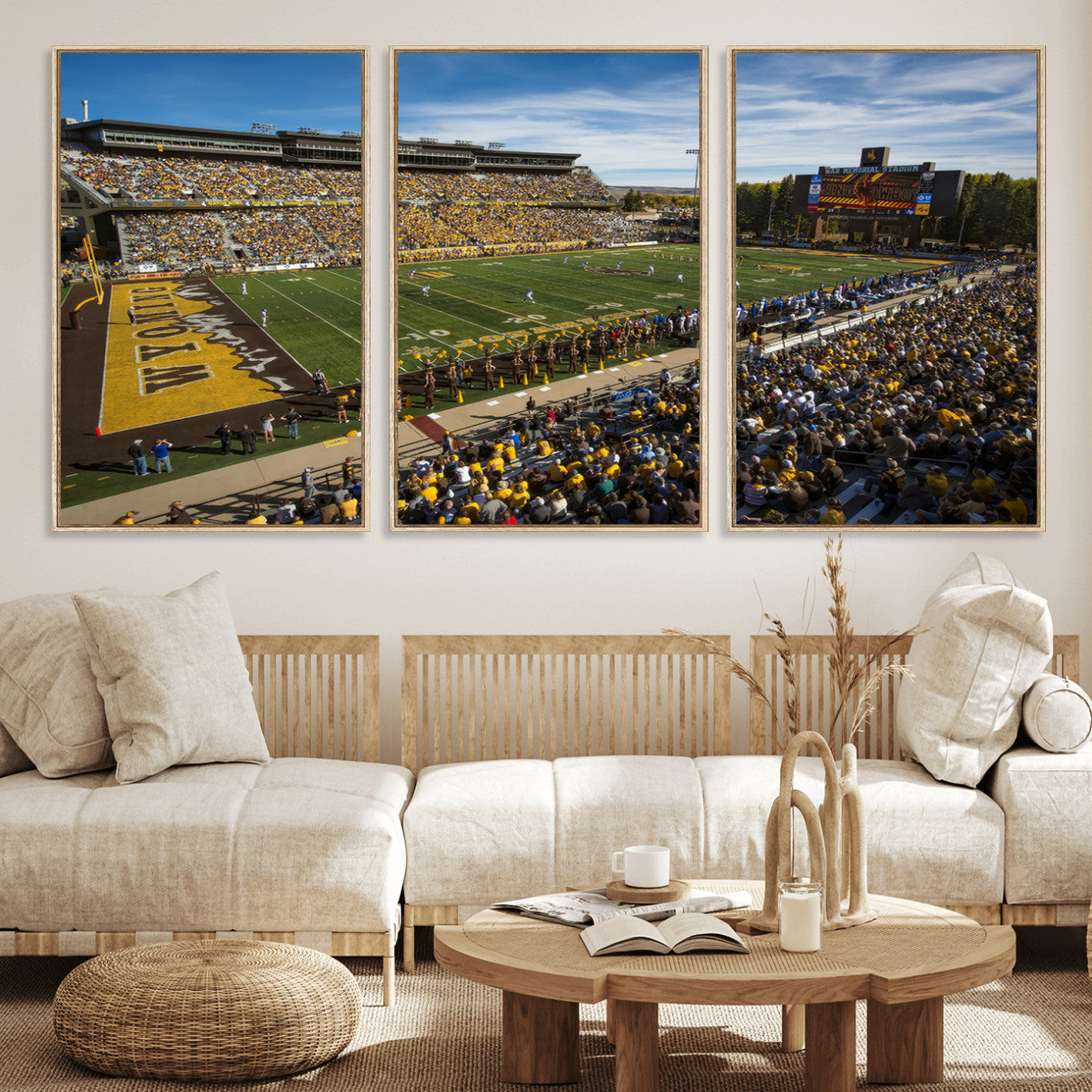 89846-MGV-FC-60X30-3P_Natural-University of Wyoming Cowboys Football Team Print - Laramie Jonah Field War Memorial Stadium Wall