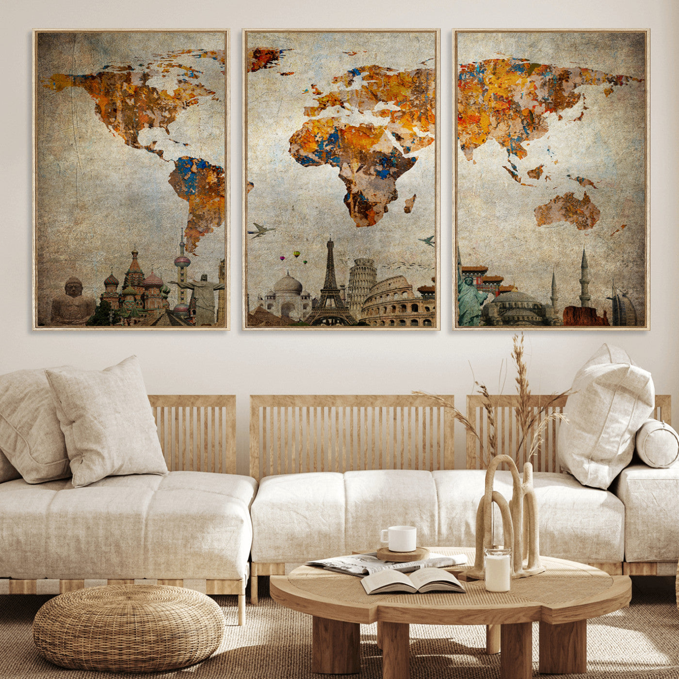 54918-MGV-FC-60X30-3P_Natural-Push Pin World Map Canvas Print – Travel Tracker Wall Art for Couples, Perfect Anniversary Gift for Home or Office Decor