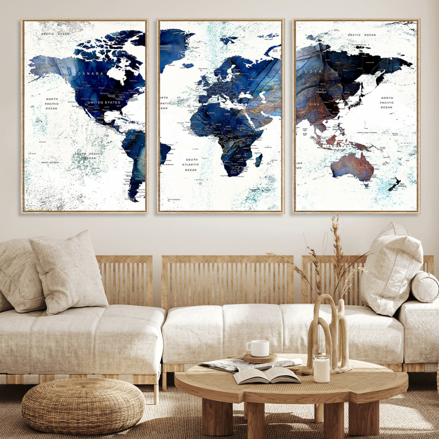 27071-MGV-FC-60X30-3P_Natural-Push Pin World Map Canvas Print – Travel Tracker Wall Art for Couples, Perfect Anniversary Gift for Home or Office Decor