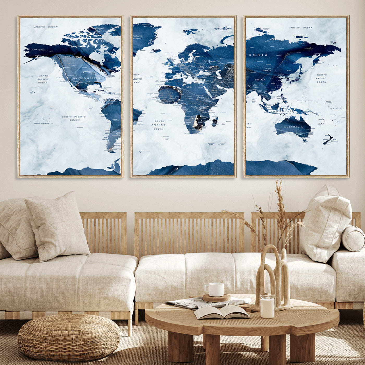 44436-MGV-FC-60X30-3P_Natural-Push Pin World Map Canvas Print – Travel Tracker Wall Art for Couples, Perfect Anniversary Gift for Home or Office Decor