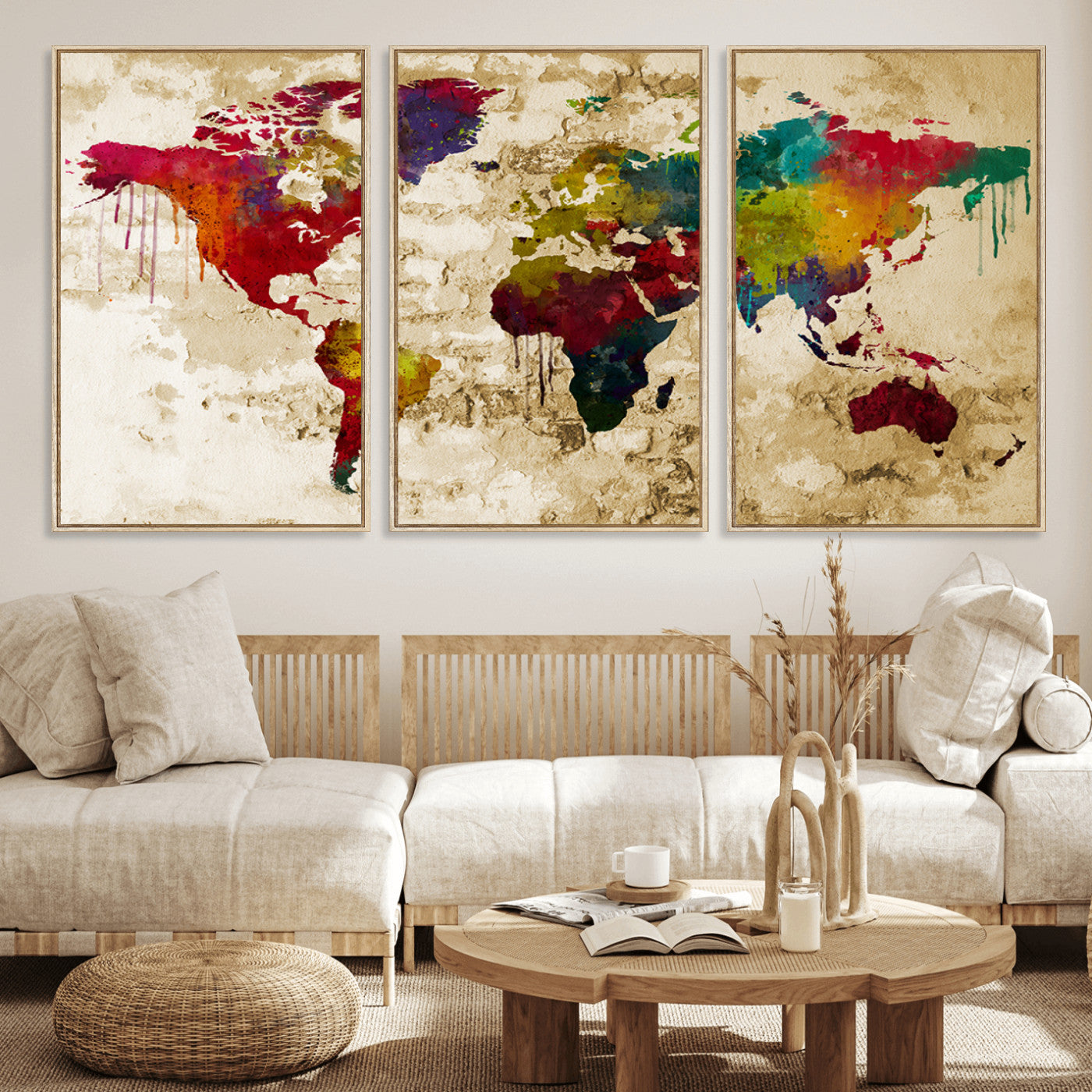 66852-MGV-FC-60X30-3P_Natural-Push Pin World Map Canvas Print – Travel Tracker Wall Art for Couples, Perfect Anniversary Gift for Home or Office Decor