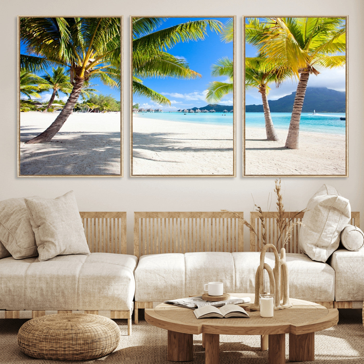 -Blue Beach and Sea Wall Art Canvas Print