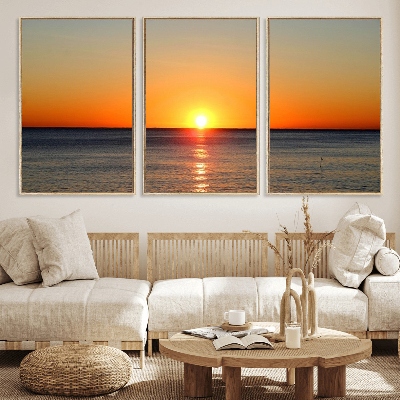 54676-MGV-CV-36X24-Golden Horizon Sunset Over Ocean Wall Art Canvas Print – Tropical Beach Canvas Wall Art – Giclee