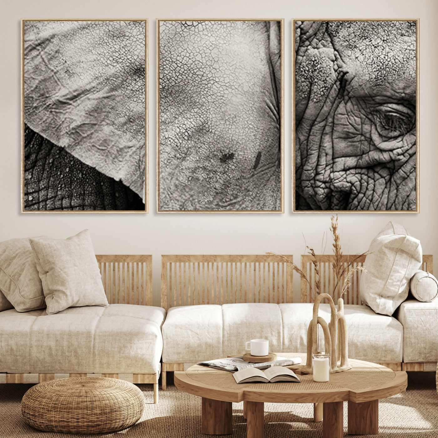 53588-MGV-FC-60X30-3P_Natural-Elephant Wall Art Canvas Print