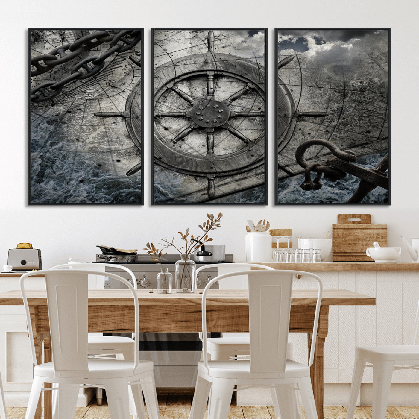 -Ship Steering Wheel Vintage Wall Art Canvas Print