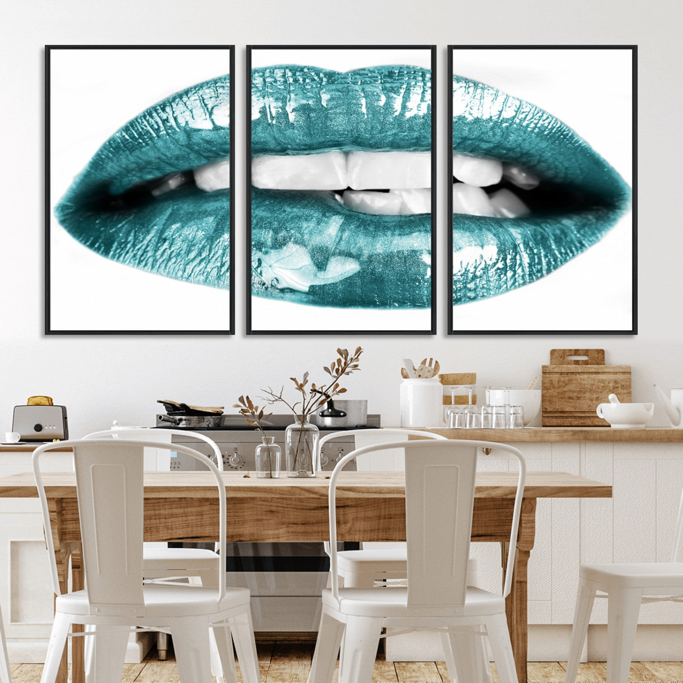-Blue Lips Wall Art Canvas Print