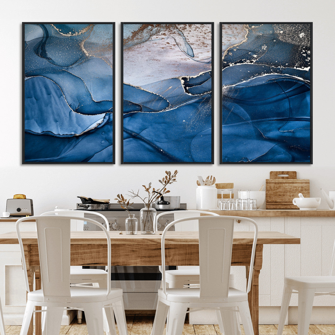 27810-MGV-CV-36X24-Navy Blue Canvas Art Abstract Print – Elegant Triptych Modern Art Print – Contemporary Decor for Living Room or Office