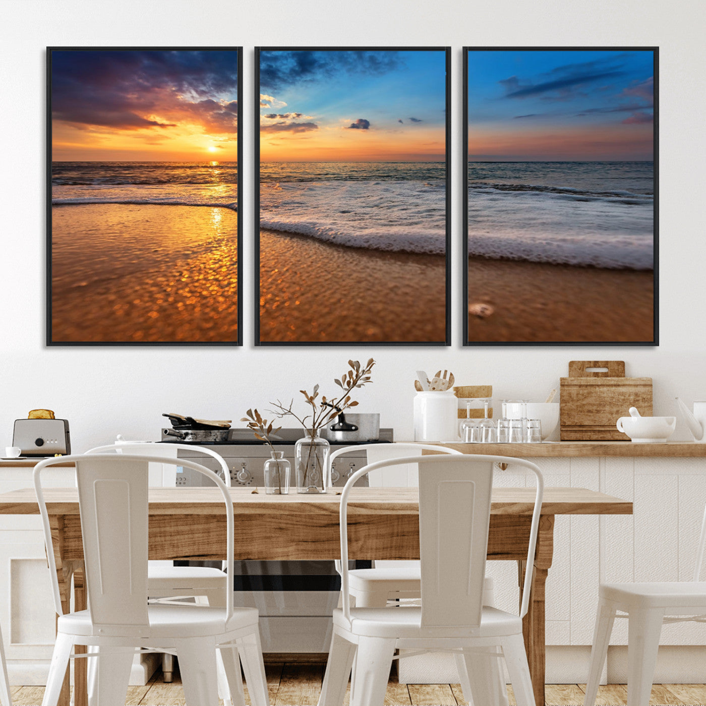 -Sunset and Beach at Night Wall Art Canvas Print