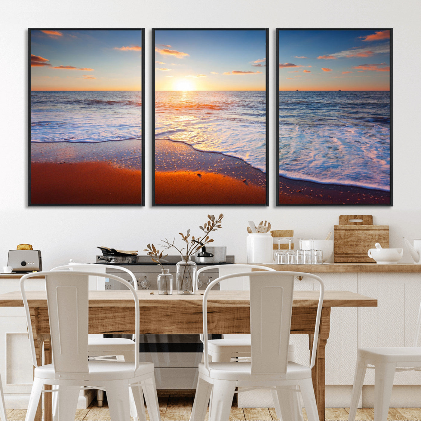 96736-MGV-FC-60X30-3P-Ocean Beach Canvas Wall Art Beach Canvas, Coastal Sunset Tropical Island Beach Sunset Artwork Print