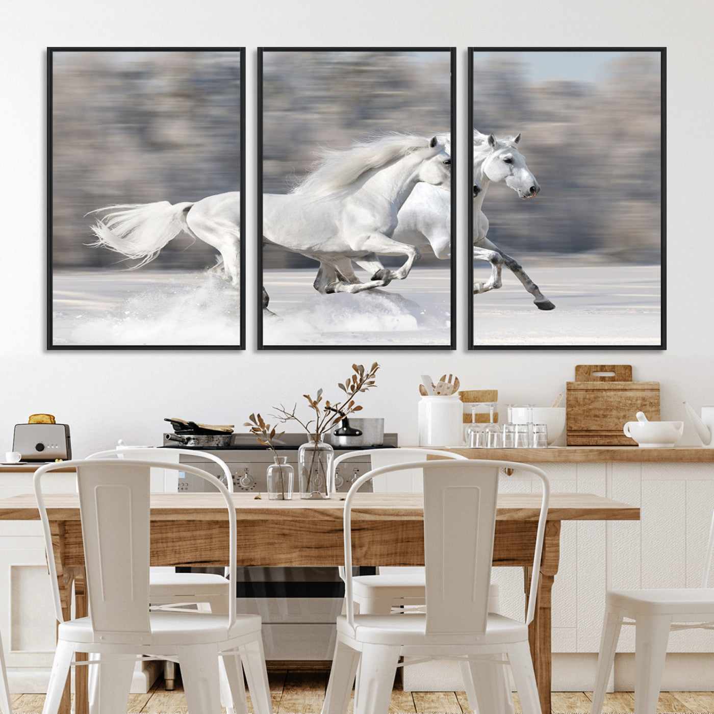 -The White Horses Wall Art, Framed White Horses Wall Art Canvas Print