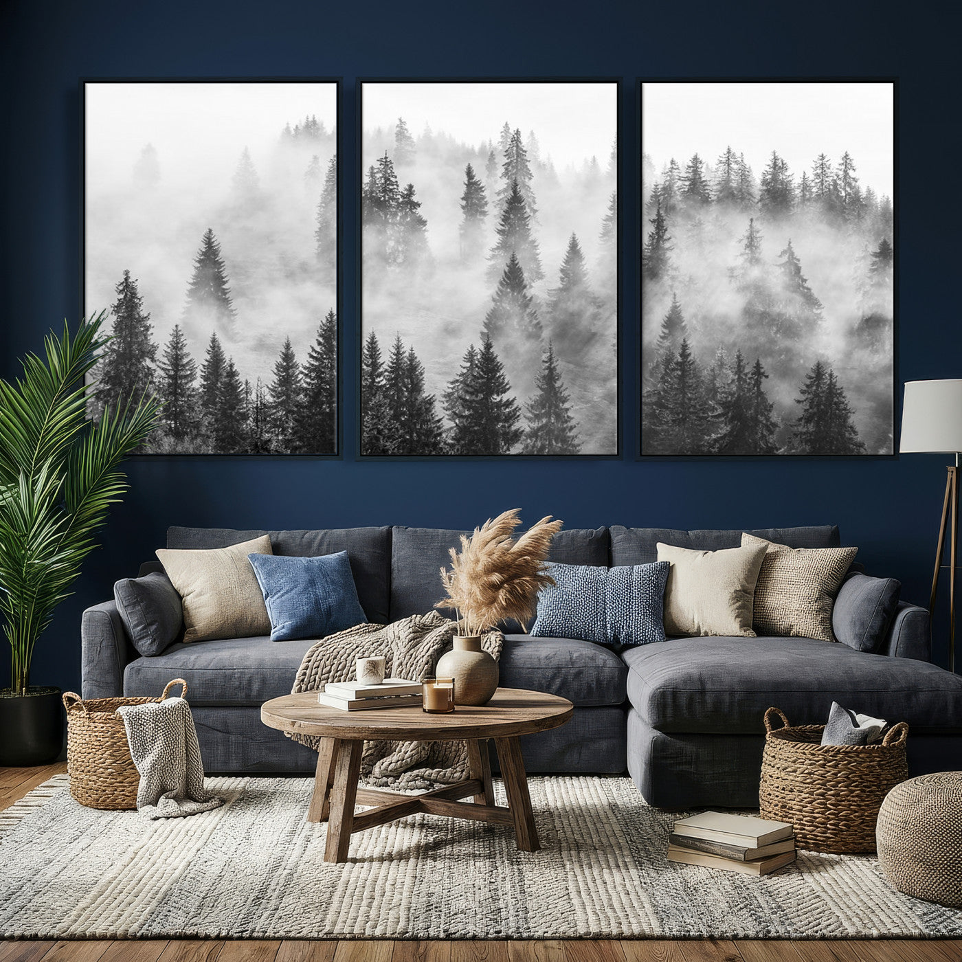 10422-MGV-CV-36X24 - Forest Wall Art Print | Foggy Pine Forest Canvas Wall Art - Black and White Nature Decor for Living