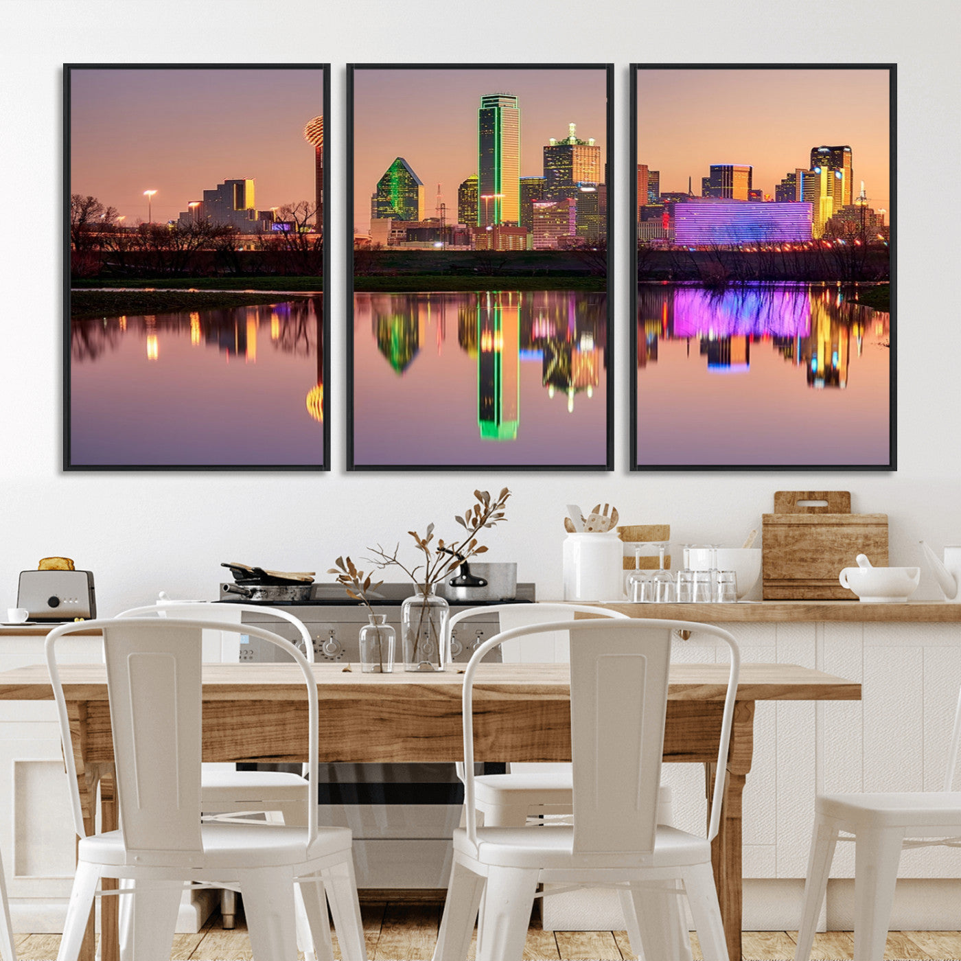 73925-MGV-FC-60X30-3P_Black-Colorful Dallas City Lights Night Skyline Wall Art Print Dallas Cityscape Canvas Print Dallas