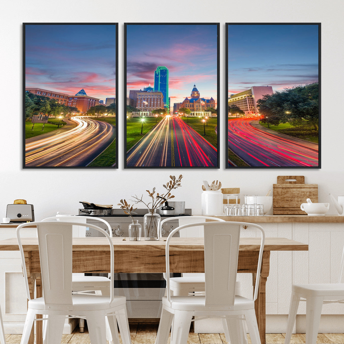 33960-MGV-FC-60X30-3P_Black-Dallas City Lights Large Wall Art Dallas Cityscape Canvas Print Framed Living Room Decor