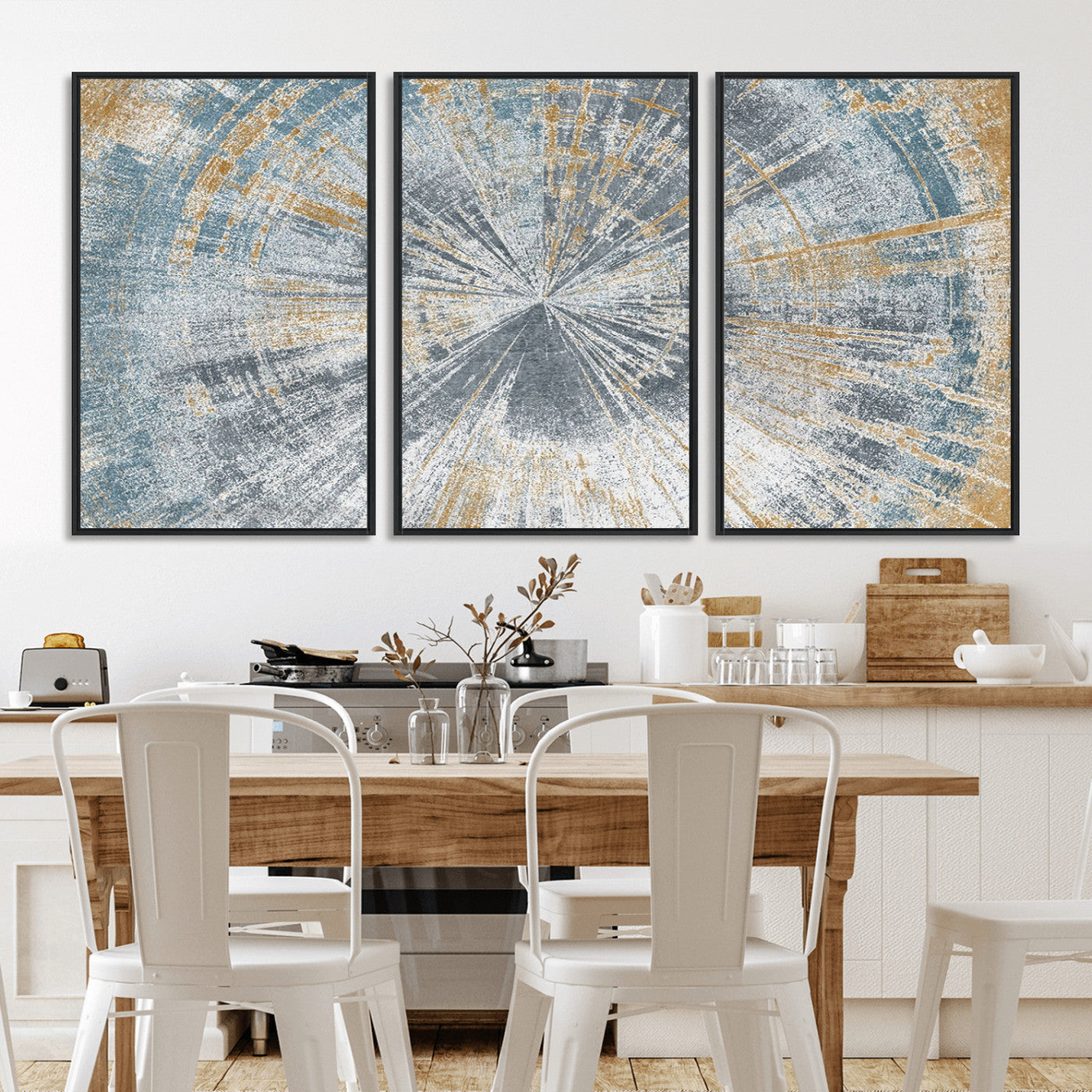 17631-MGV-CV-36X24-Radiant Abstract Wood Rings Canvas Art – Modern Triptych Wall Decor for Living Room or Farmhouse