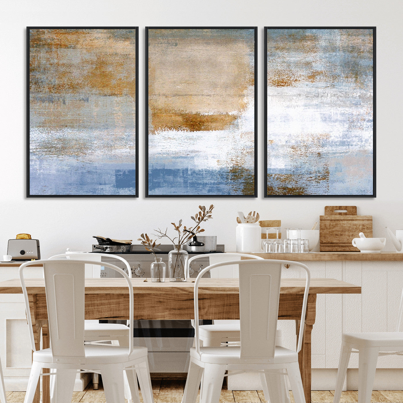 72354-MGV-CV-36X24-Blue Multi Panel Abstract Wall Art Canvas, Abstract Blue and Gold Canvas Print