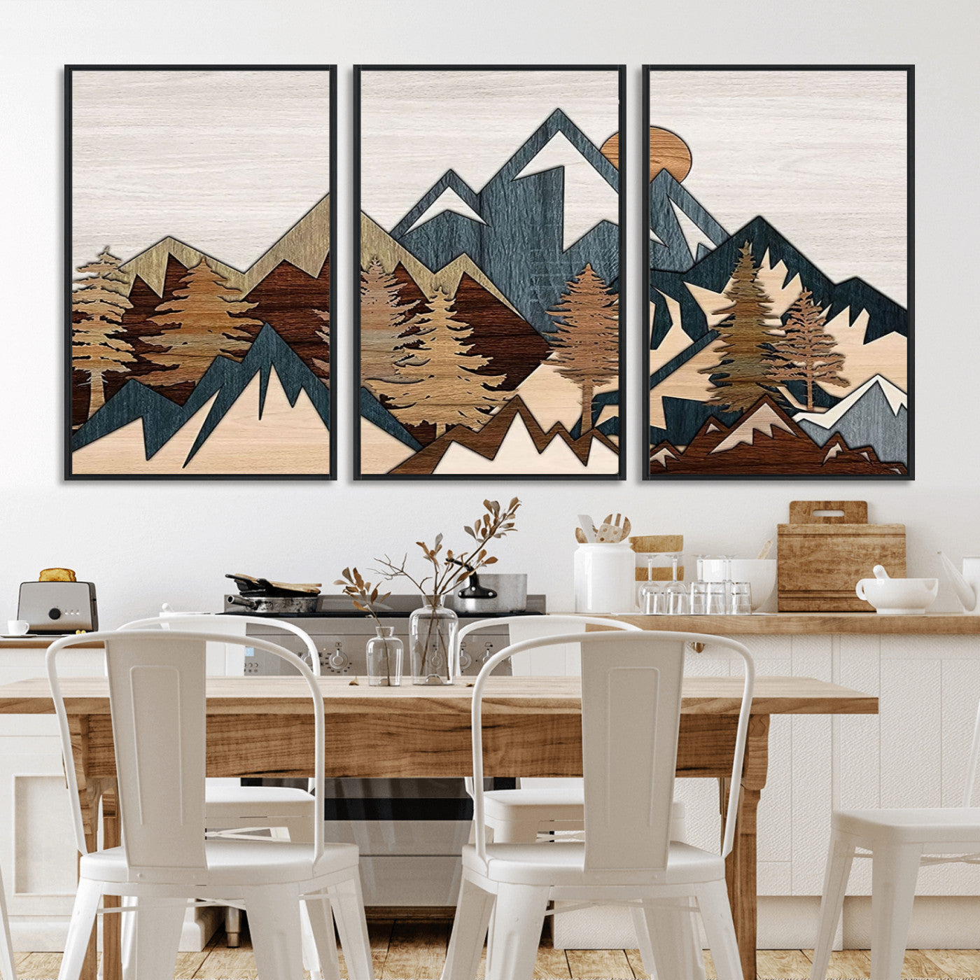 67950-MGV-CV-36X24-Rustic Abstract Wood Panel Effect Canvas Mountain Range Top Wood Wall Art Canvas Print
