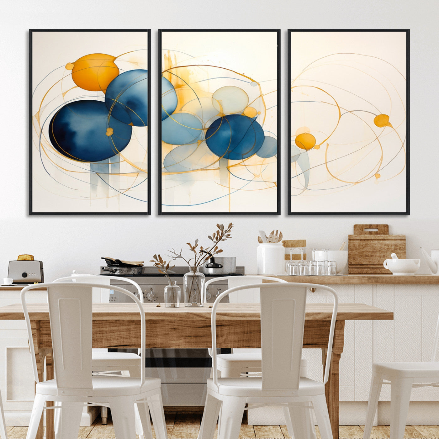 36188-MGV-FC-60X30-3P_Black-Geometric Blue Orange Abstract Wall Art Canvas, Geometric Blue Orange Canvas Print