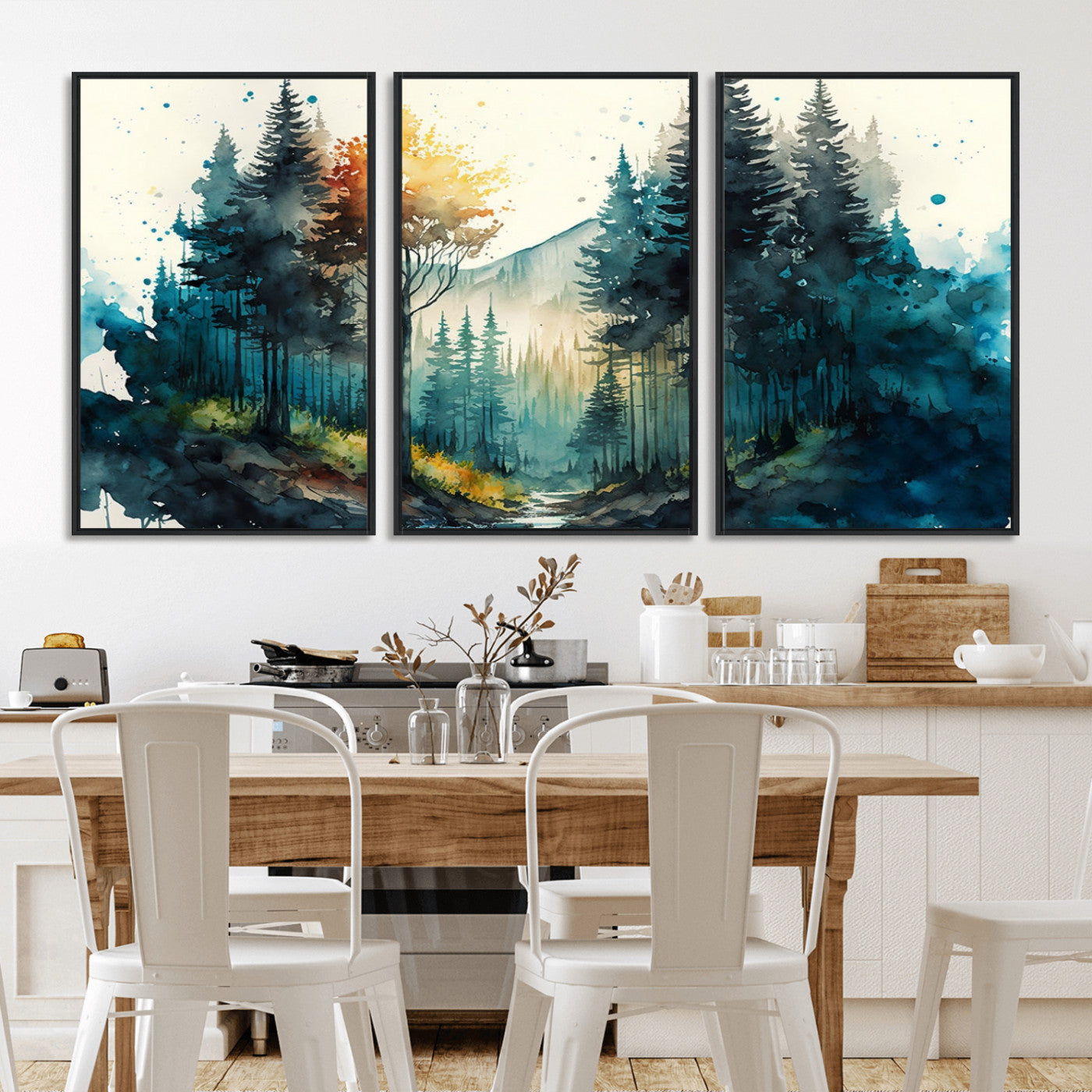 96186-MGV-CV-36X24-Watercolor Trees Forest Abstract Wall Art Canvas Print, Framed Watercolor Trees Wall Art