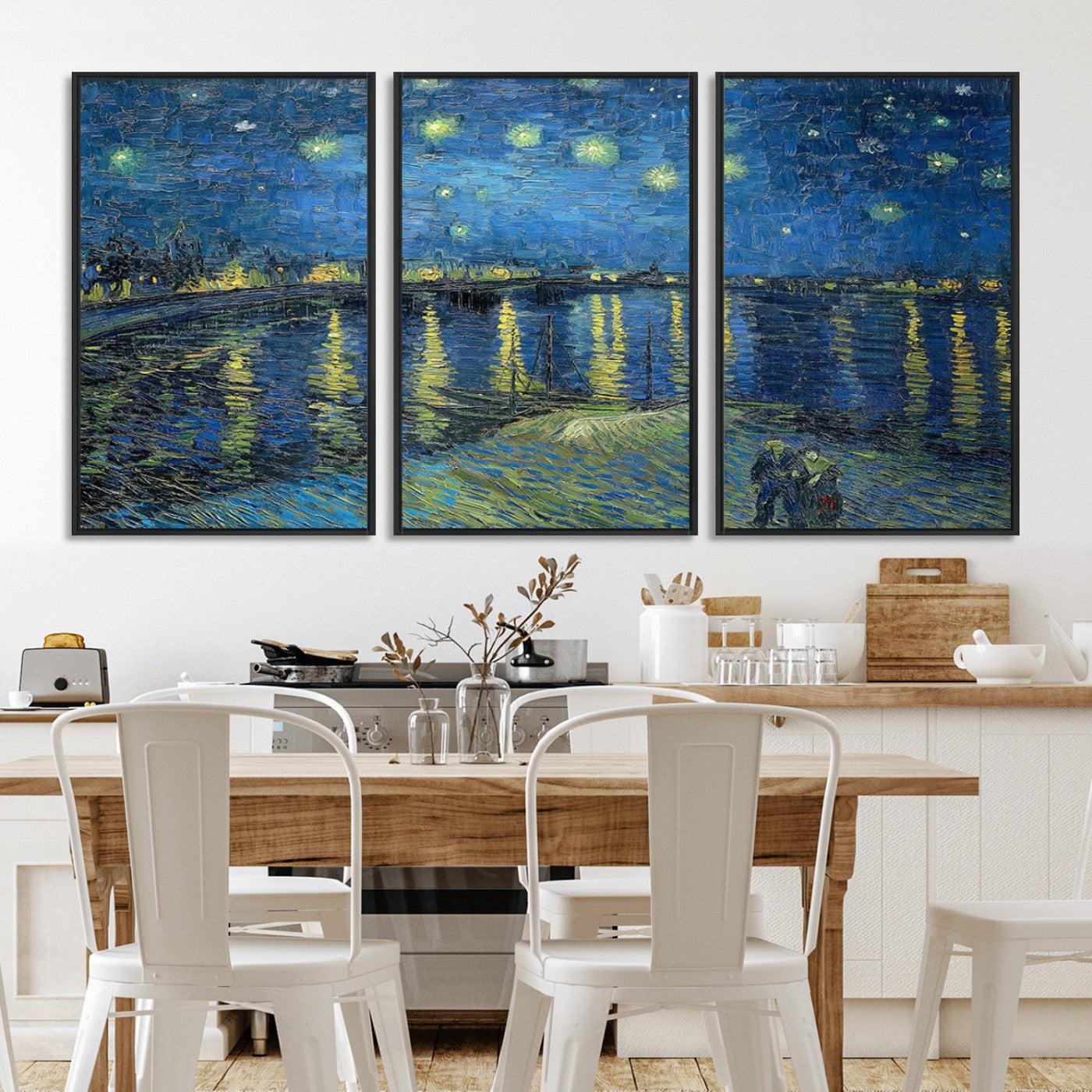 94605-MGV-FC-60X30-3P_Black-Vincent van Gogh Starry Night over the Rhone Abstract Wall Art Canvas, Starry Night Canvas Print