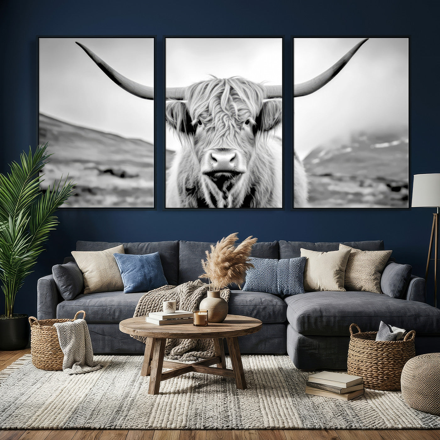80564-MGV-CV-60X30-3P - Scottish Cow Wall Art Canvas Print