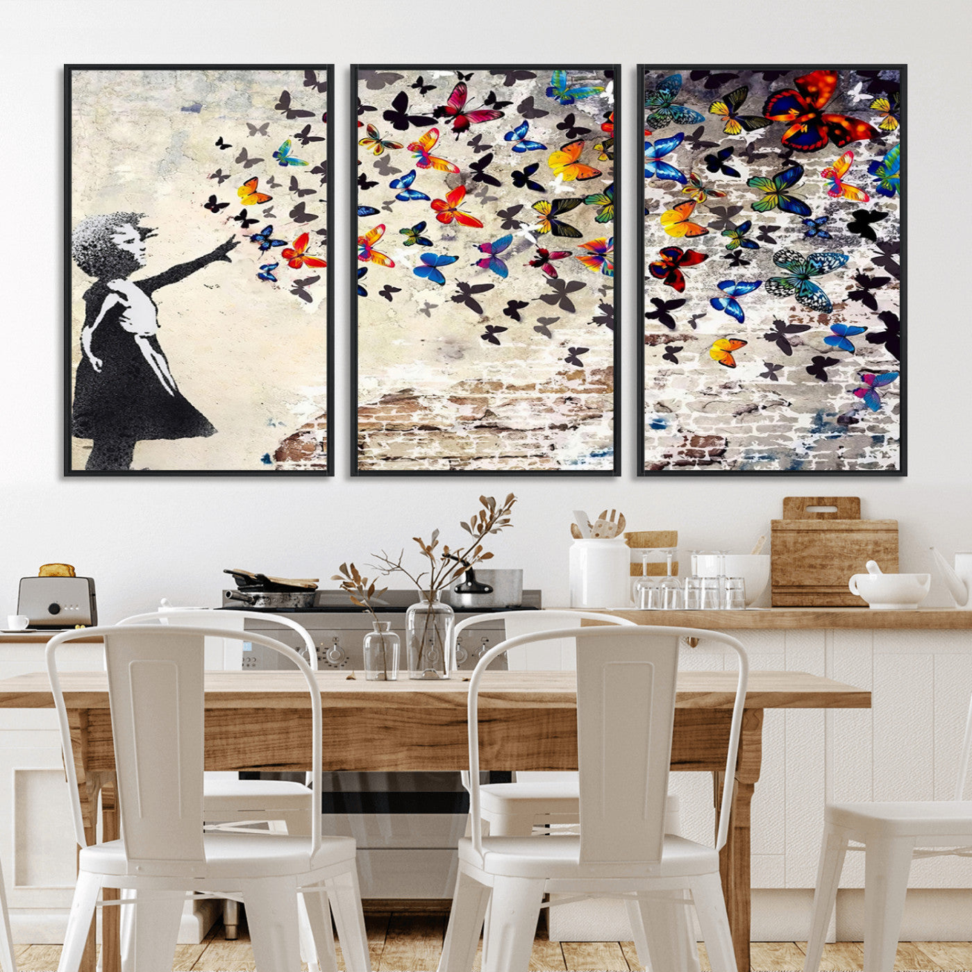 -Banksy Graffiti Wall Art Canvas Print: Girl Releasing Vibrant Butterflies – Ready to Hang