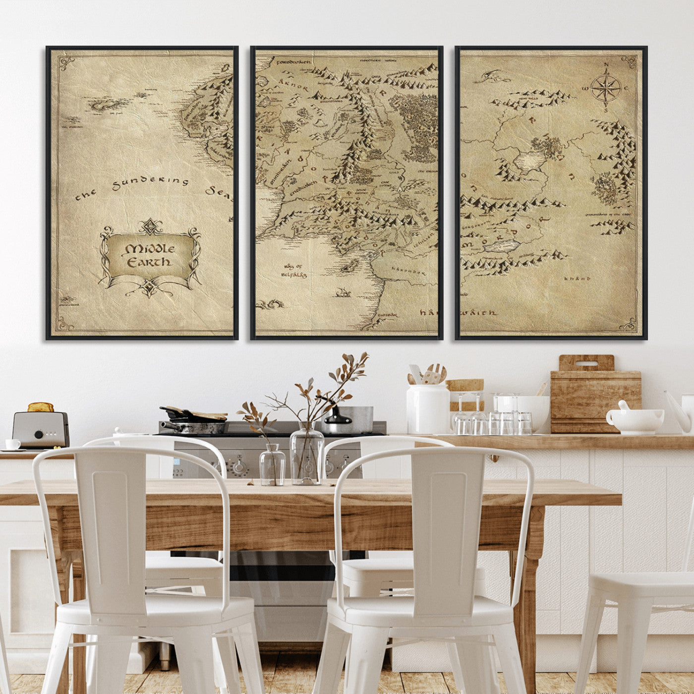 21784-MGV-CV-36X24-Vintage Middle Earth Map Wall Art Canvas – Lord of the Rings Inspired Framed Map Print, Classic Fantasy Decor for Home, Office