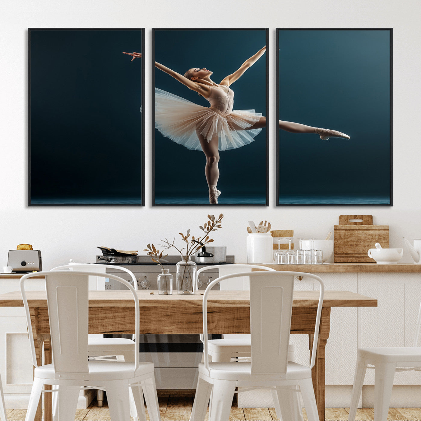 An elegant ballerina captured mid-pose on pointe, radiating grace and strength in a perfectly lit studio setting, her tutu fanned out in delicate symmetry.