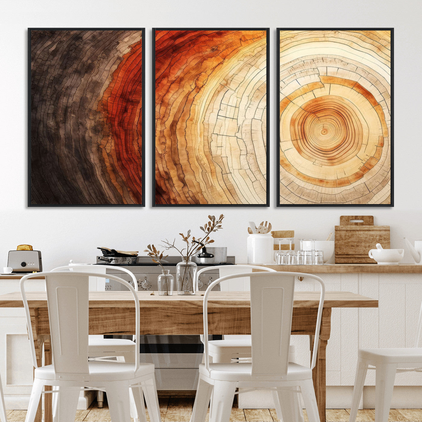 57529-MGV-FC-60X30-3P_Black-Tree Ring Print on Canvas Wall Art, Tree Stump Print, Wood Wall Art Living Room, Abstract Natural