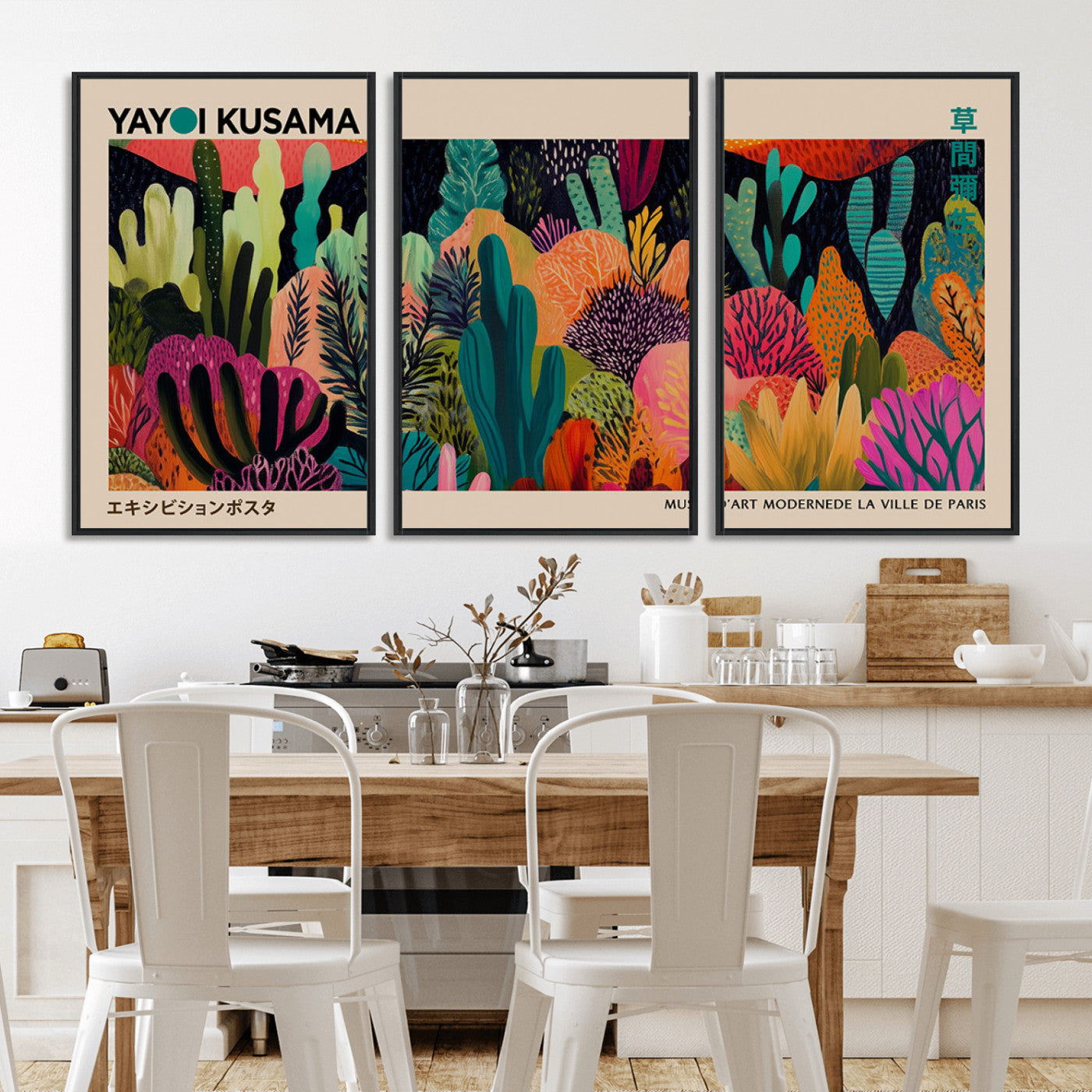 -Yayoi Kusama Wall Art Canvas Print, Abstract Art, Large Yayoi Kusama Framed Canvas Print, Japanese