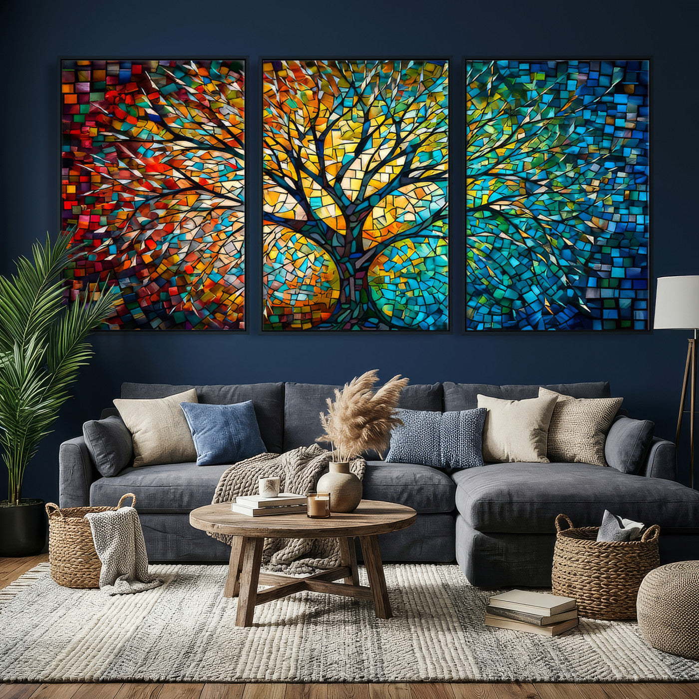 99325-MGV-CV-36X24 - Yggdrasil Tree of Life Wall Art Print Canvas | Mosaic Style 3-Panel Canvas Print