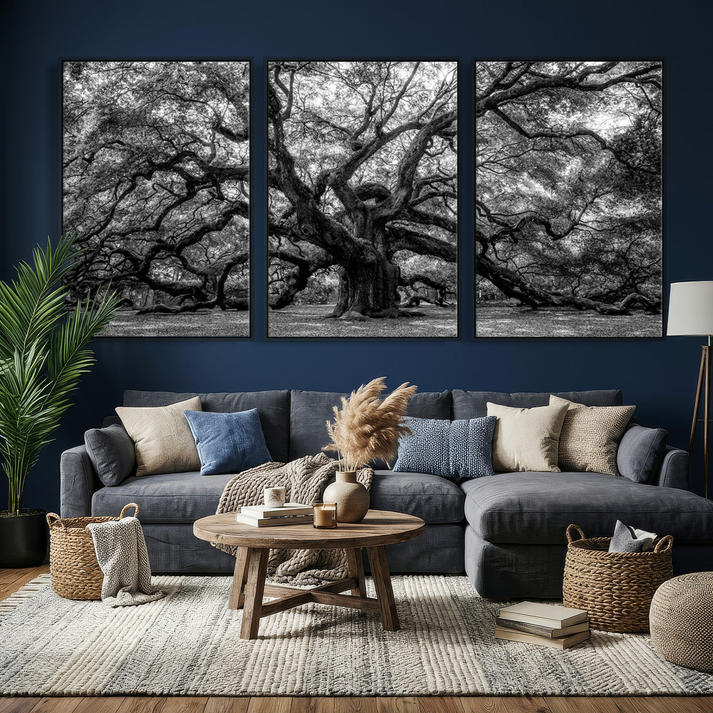 132944706-MGV-CV-36X24 - Black and White Old Angel Oak Tree Wall Art Canvas Print
