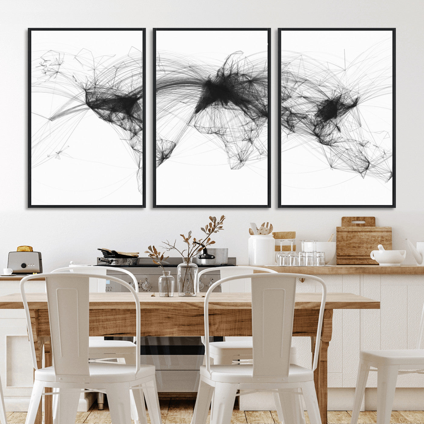 Black-Flight-Routes-MGV-CV-36X24-Flight Routes Air Traffic Map Canvas Wall Art - Framed - Ready to Hang