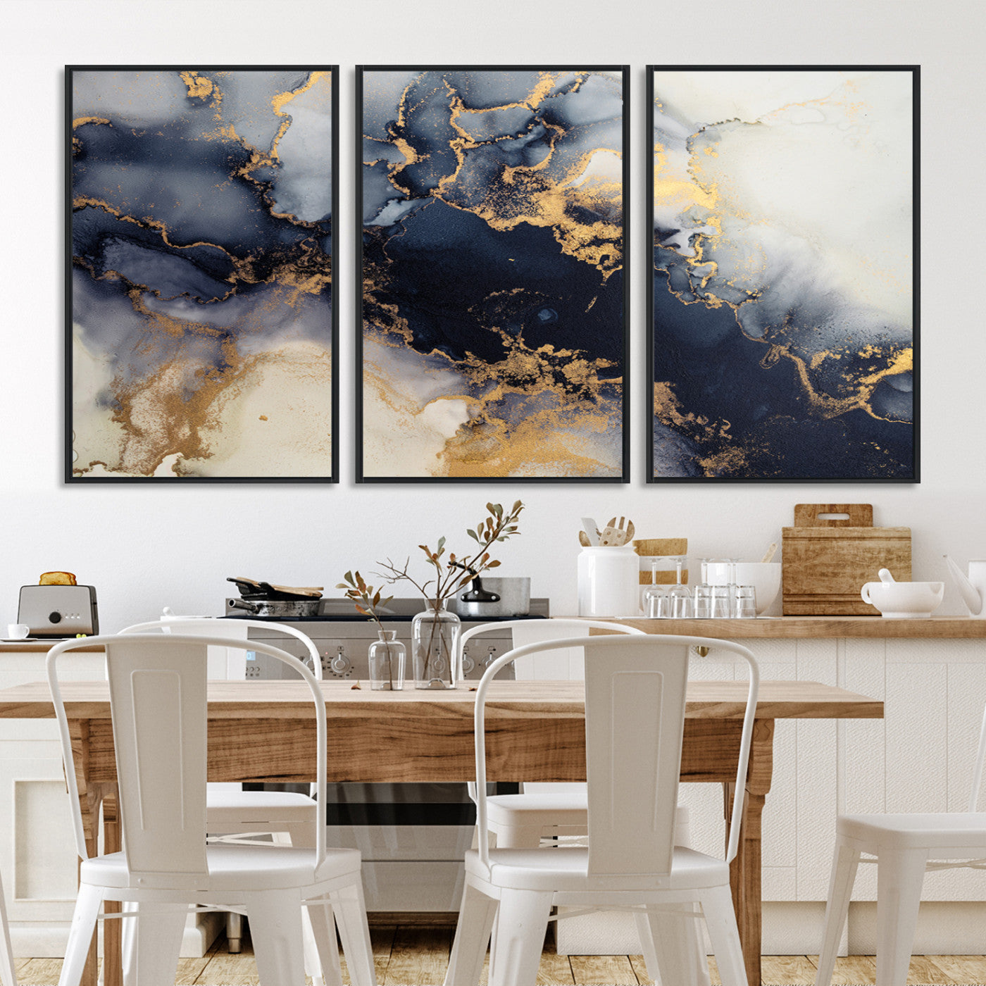 41136487-MGV-FC-60X30-3P_Black-Black Marble Wall Art Canvas Print – Framed Abstract Gold Veins Elegant Luxury Design Decor for Home, Office