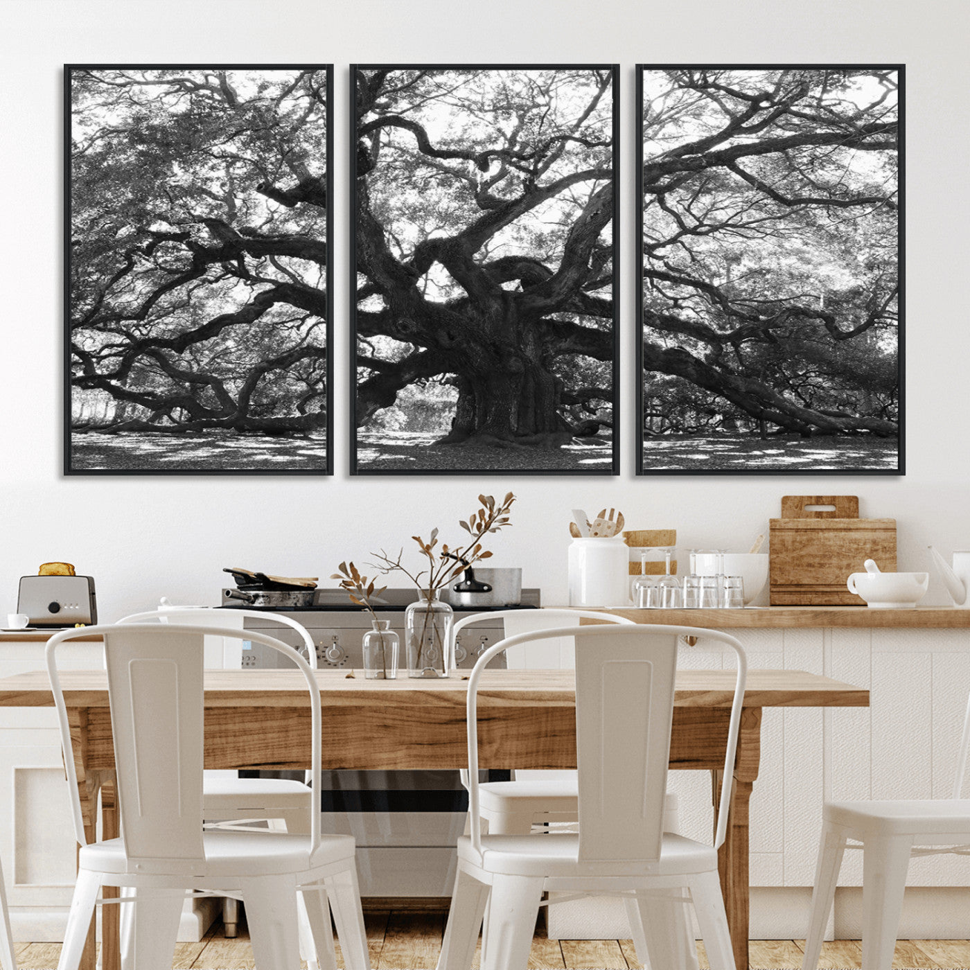 -Ancient Oak Wall Art Canvas Print, Framed Twisted Branches Art Picture Print, Gnarled Tree Perfect Moody Nature Decor Artwork