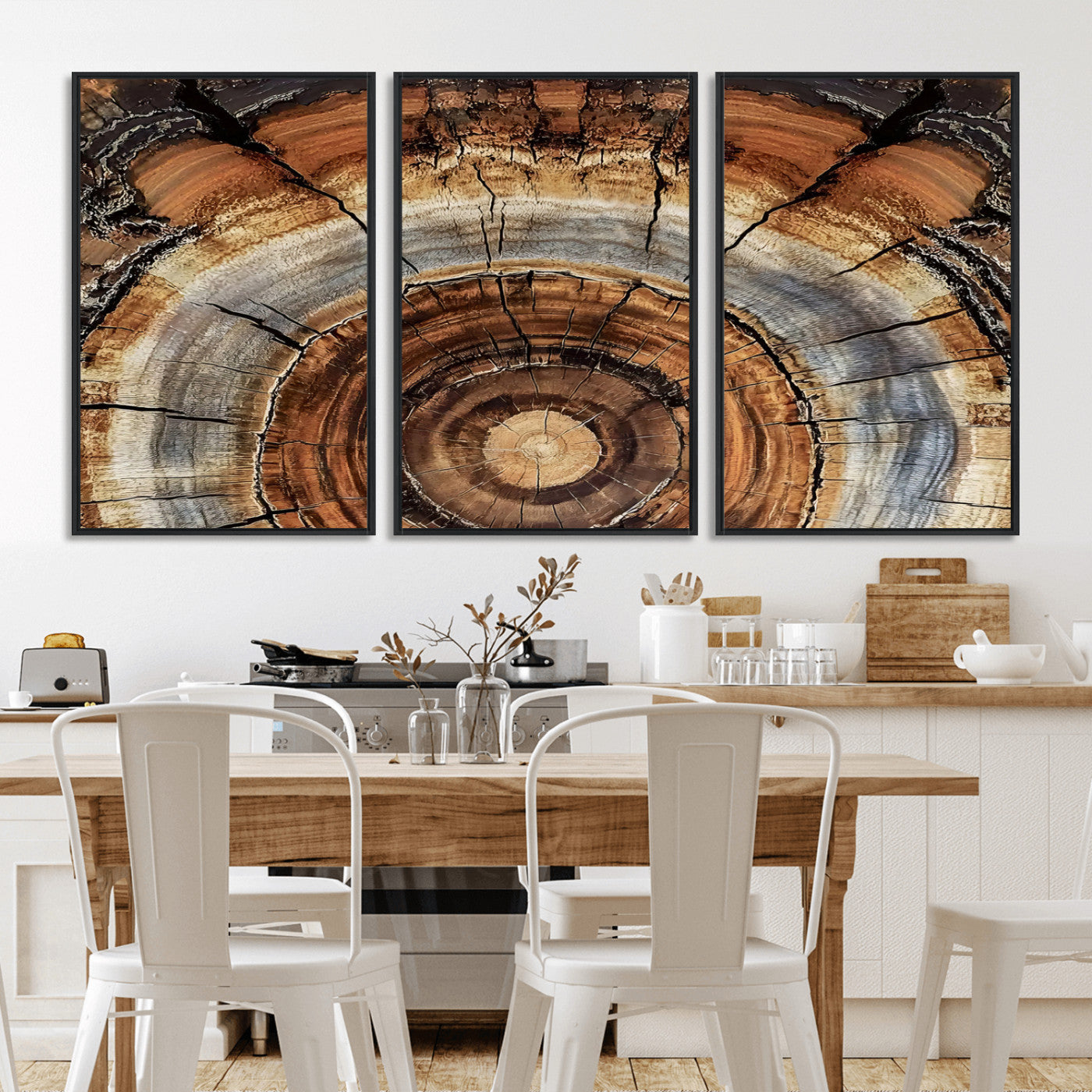 -Tree Rings Wall Art Canvas Print, Framed Wood Texture Art Picture Print, Rustic Pattern Perfect Rustic Organic Decor Artwork