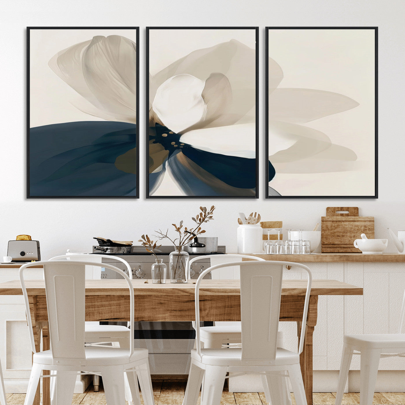 -Minimal Flower Wall Art Canvas Print, Framed Flower Drawing Art Picture Print, Beige Bloom Perfect Modern Botanical Decor Artwork