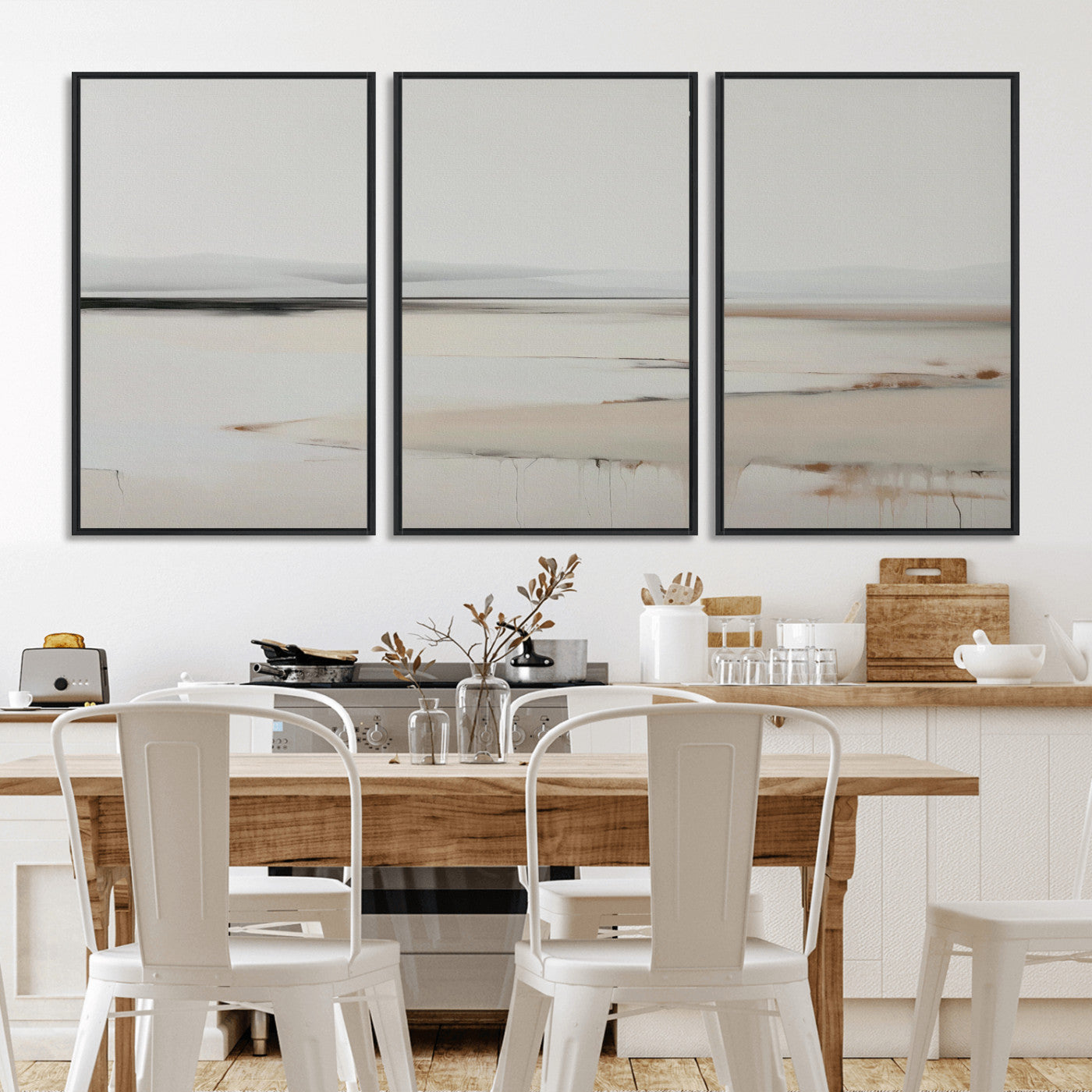 89410095-MGV-CV-36X24-Minimalist Landscape Wall Art Canvas Print – Framed Soft Horizon Abstract Seascape Earthy Tones Artwork for Home Office
