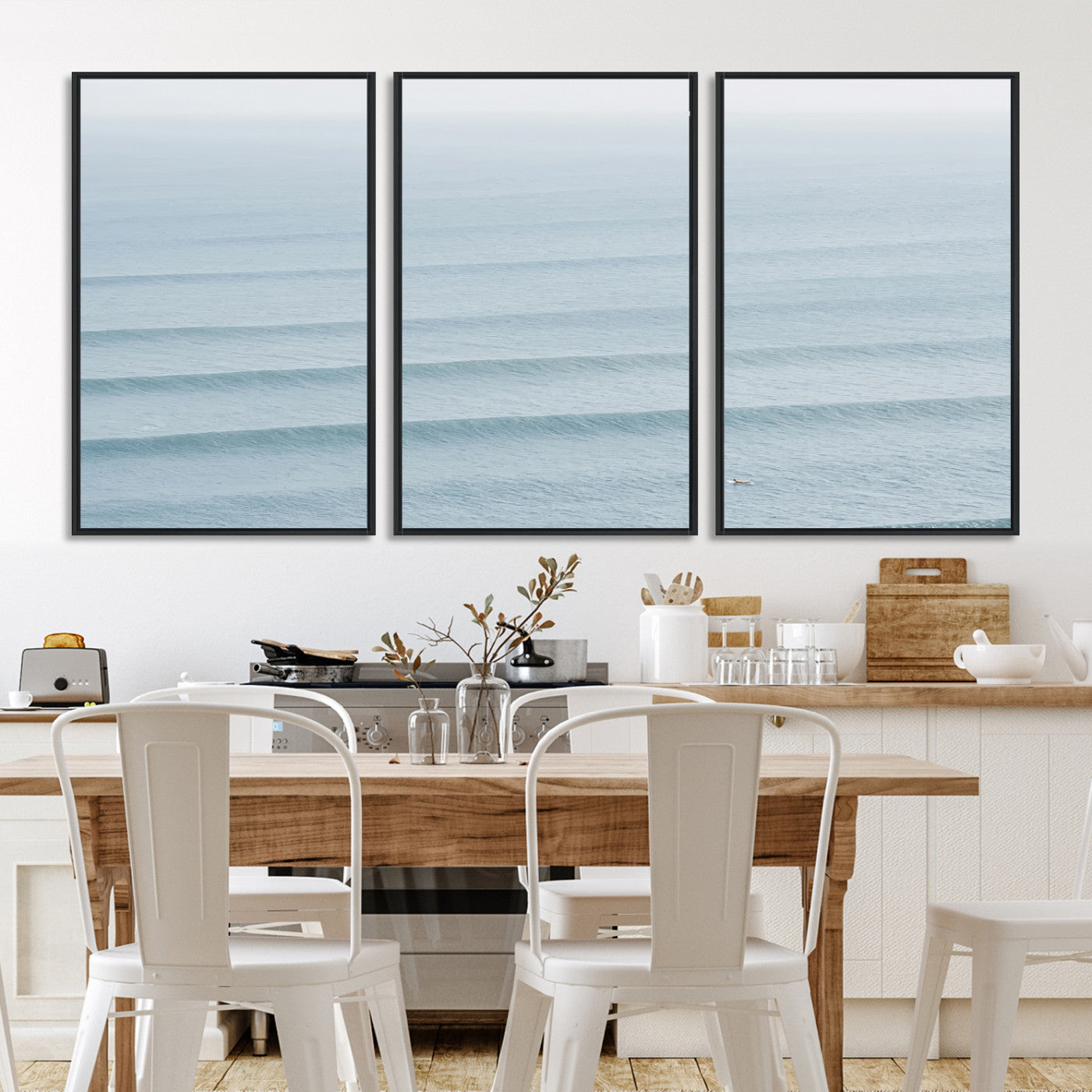 47814787-MGV-FC-60X30-3P-Ocean Waves Wall Art Canvas Print, Framed Solo Surfer Art Picture Print, Wave Lines Perfect