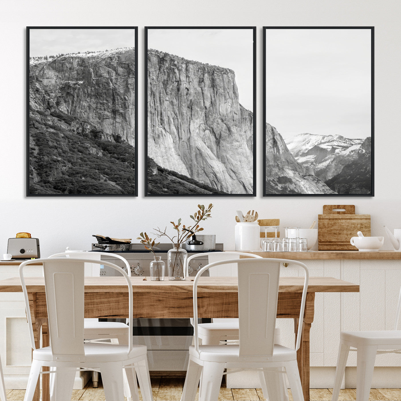 39393420-MGV-FC-60X30-3P-El Capitan Wall Art Canvas Print – Framed Yosemite Cliff Monochrome Mountain Landscape Nature Artwork for Home Office