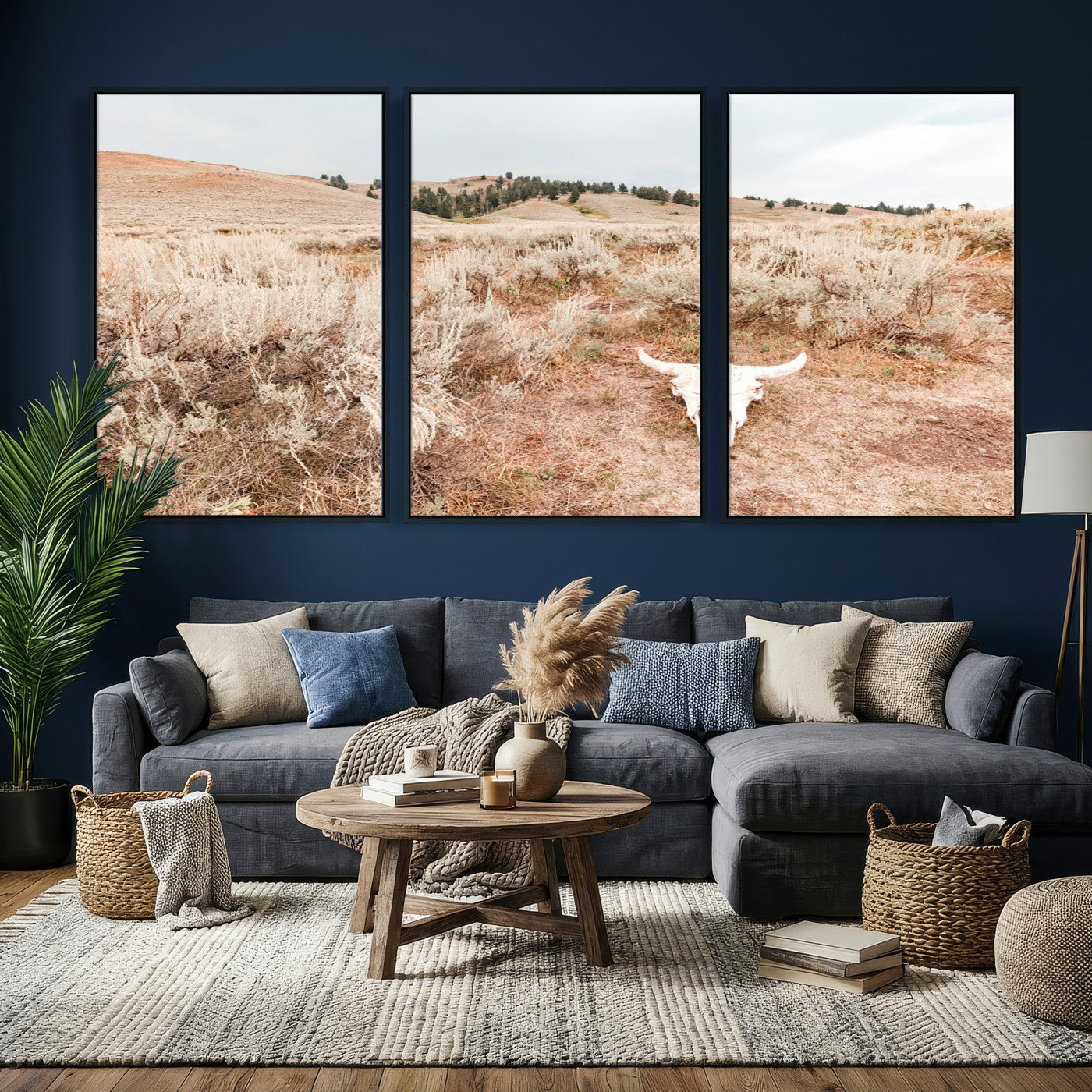 97234735-MGV-CV-36X24 - Desert Skull Wall Art – Arid Landscape & Sagebrush Canvas Print, Rustic Nature and Earth Tones for Living Room or Minimalist Decor