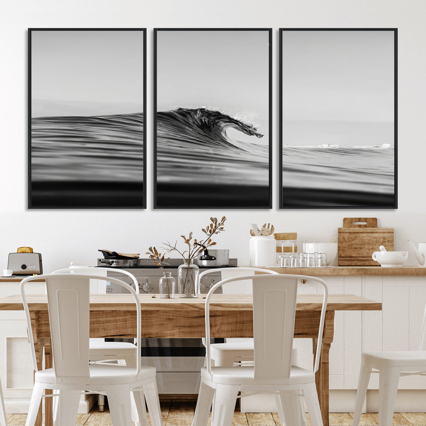-Black Wave Wall Art Canvas Print, Framed Abstract Surf Art Picture Print, Minimalist Ocean Perfect Minimalist Coastal Decor Artwork