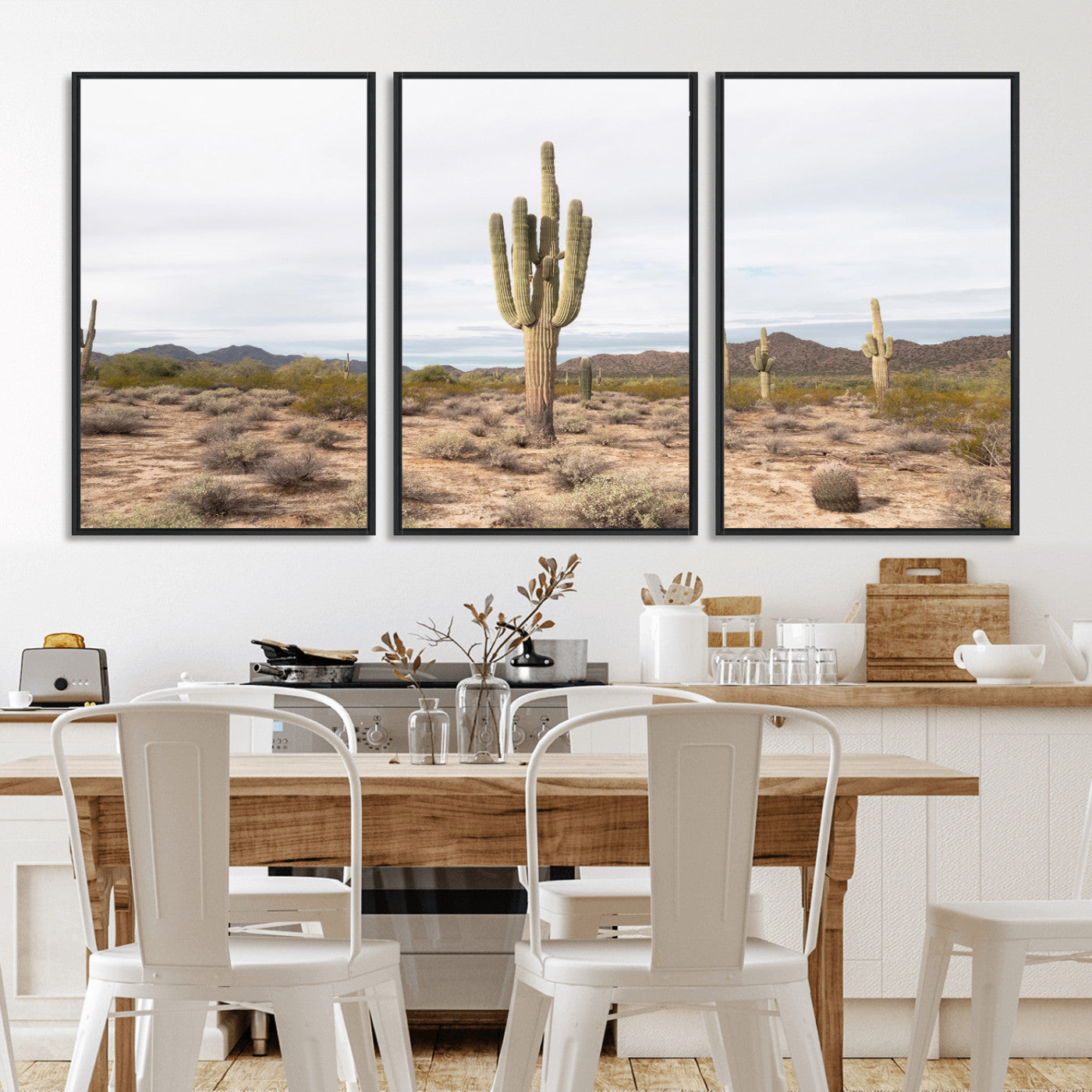 MGV-FC-60X30-3P - Saguaro Cactus Wall Art Canvas Print, Framed Desert Cactus Art Picture Print, Earthy Desert Perfect Southwestern Boho Decor Artwork