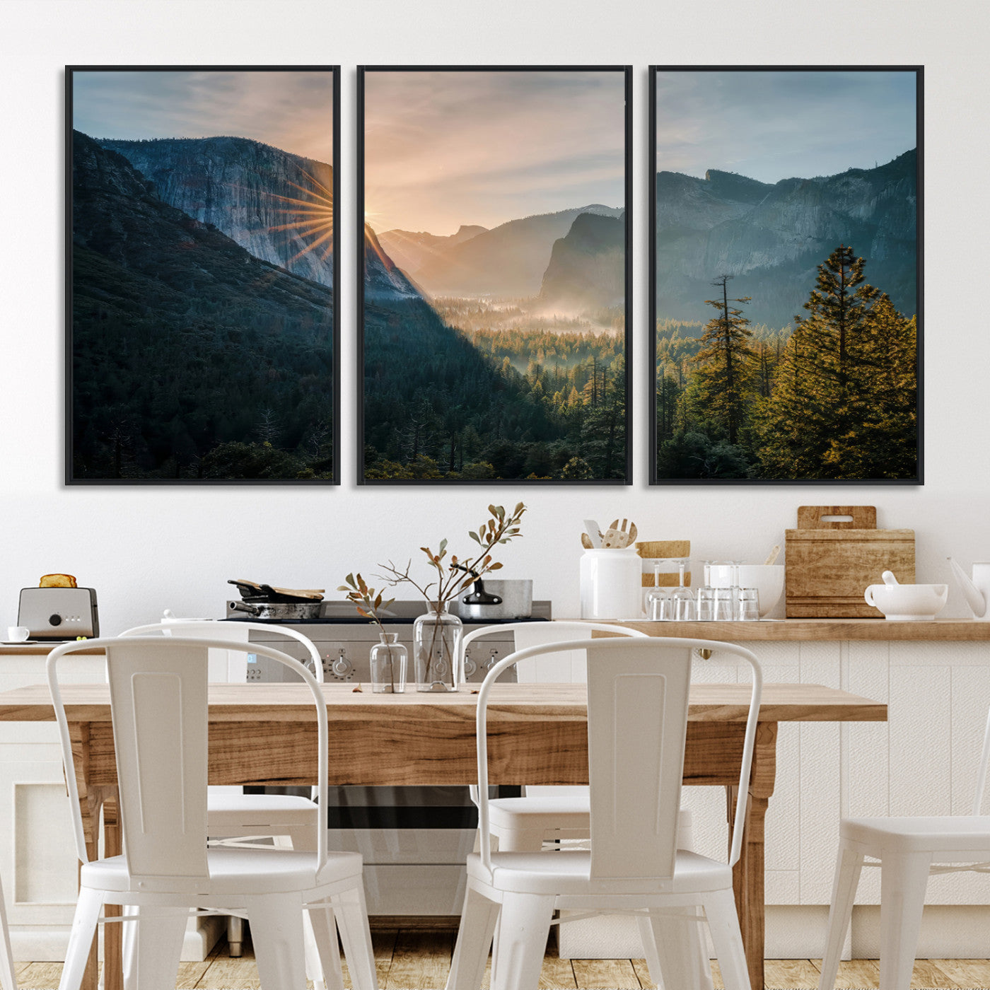 51605481-MGV-FC-60X30-3P-Yosemite Valley Wall Art Canvas Print – Framed Mountain Landscape National Park Scenic Nature Artwork for Home Office