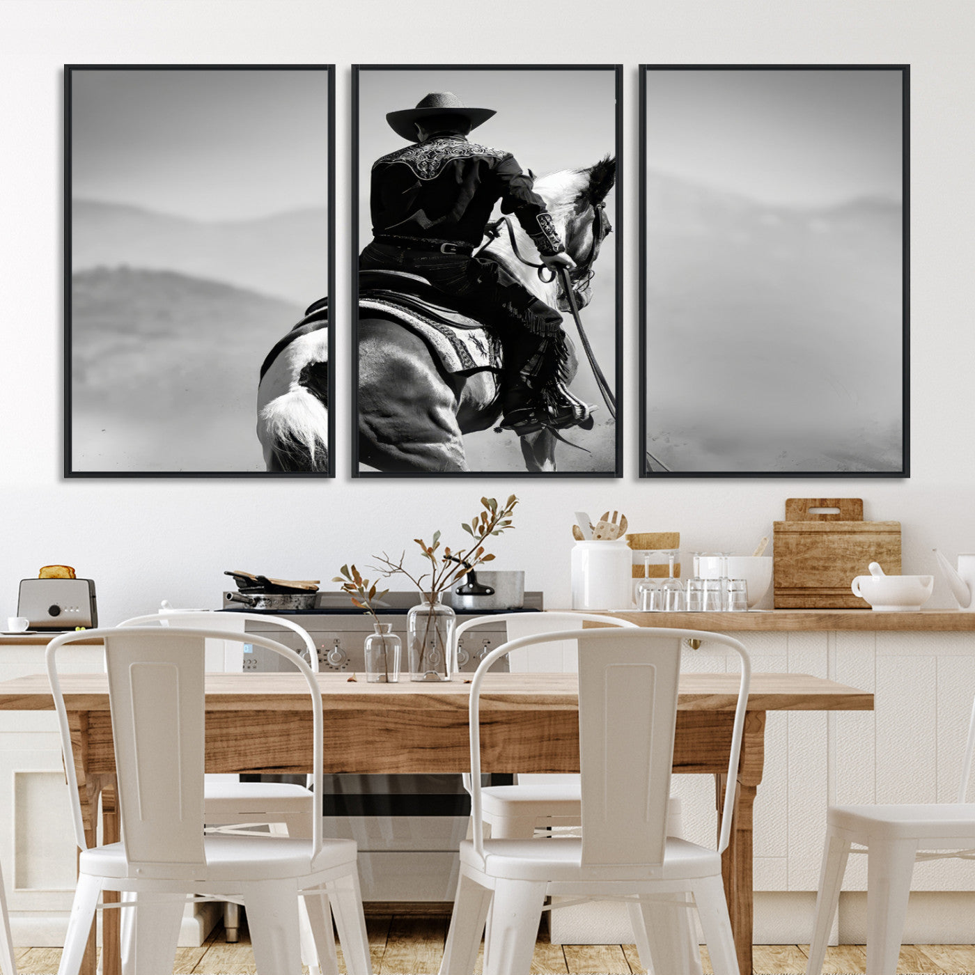 83102464-MGV-FC-60X30-3P-Western Wall Art Canvas Print – Framed Cowboy and Horse Scene Artwork for Rustic Western Home, Office Decor