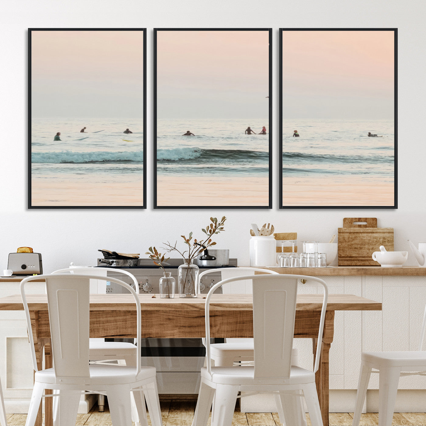 98888919-MGV-FC-60X30-3P-Pastel Ocean Wall Art Canvas Print, Framed Soft Sunset Art Picture Print, Calm Sea Perfect