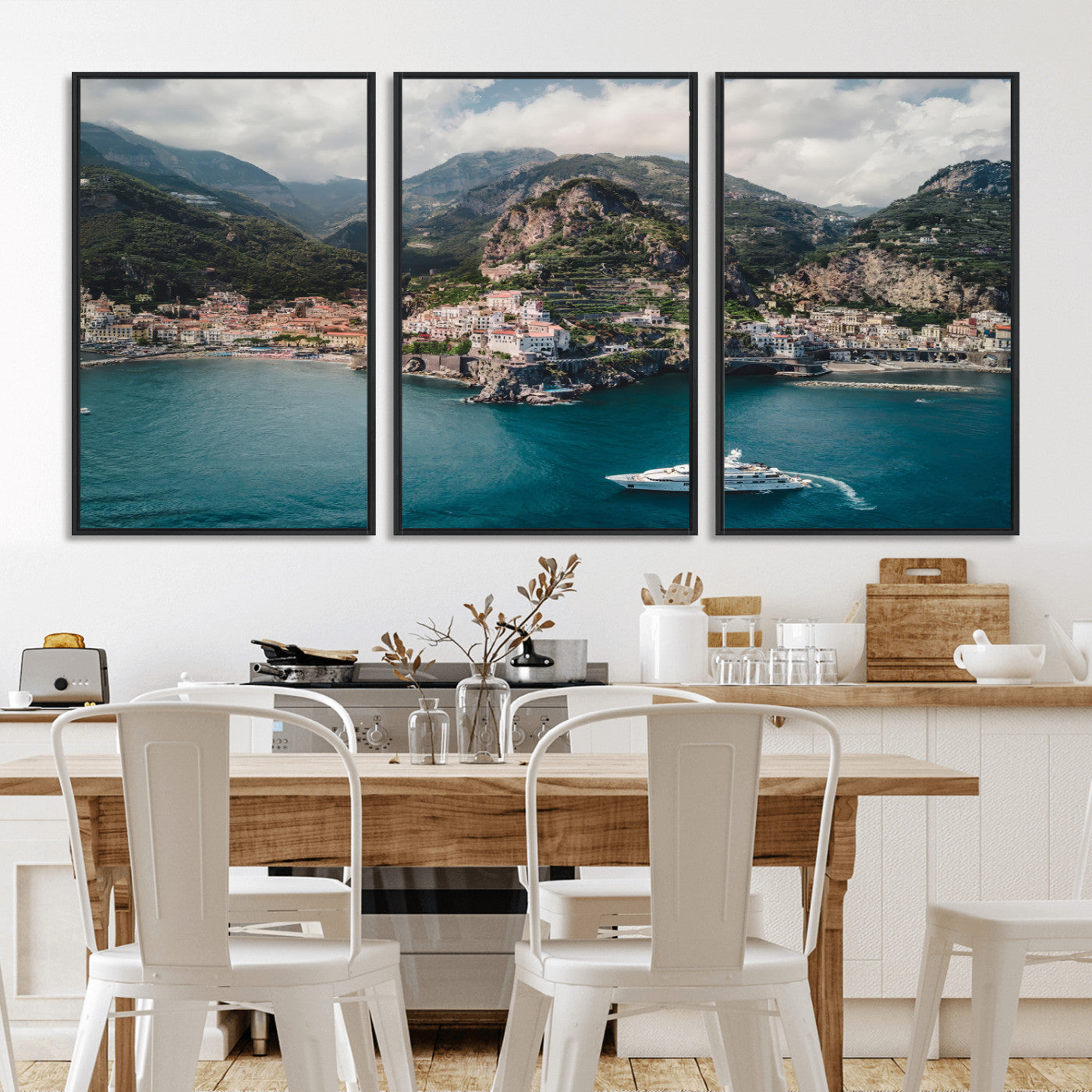 20321590-MGV-CV-36X24-Amalfi Coast Wall Art – Framed Italian Seaside Canvas Artwork, Mediterranean Landscape Design, Coastal Decor for Home, Office
